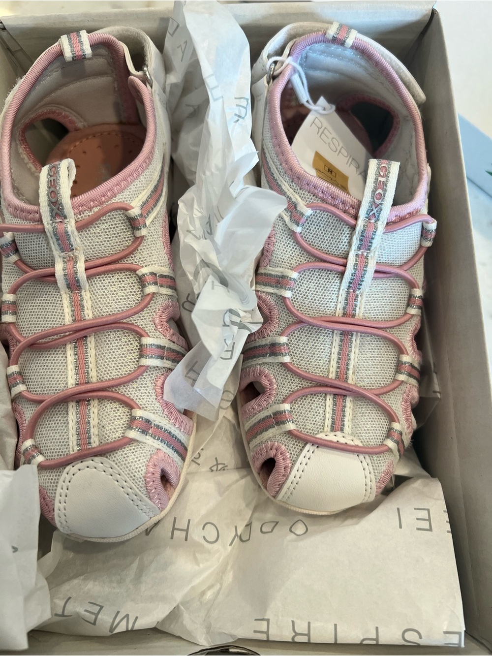 Geox Kids Pink and White Closed-Toe Breathable Sandals. NEW